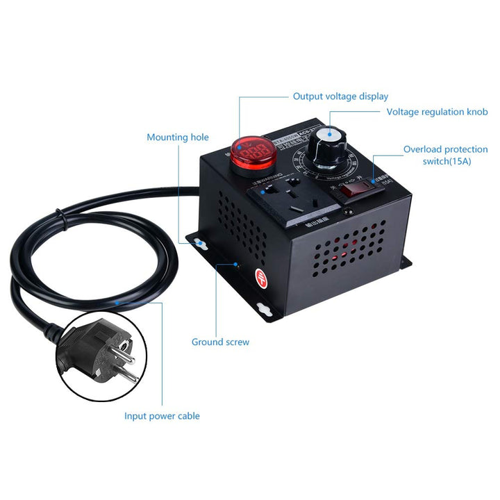 Spannungsregler, AC 220V 4000W SCR Elektrischer Spannungsregler Motor Lüfter Drehzahlregler Dimmer(E