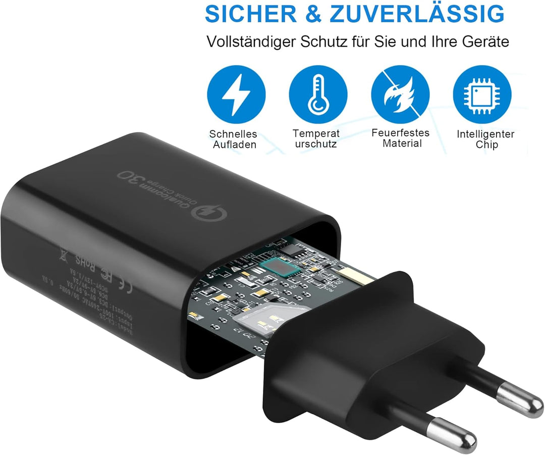 4 Stücke USB Ladegerät Stecker, 18W Quick Charge 3.0 Schnellladegerät Ladestecker USB Netzteil für S