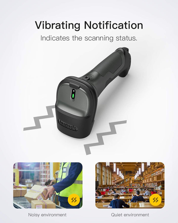 Inateck Barcode Scanner Bluetooth, 1D Wirless Barcode Scanner, 100M Übertragungsreichweite 2,4GHz, 2