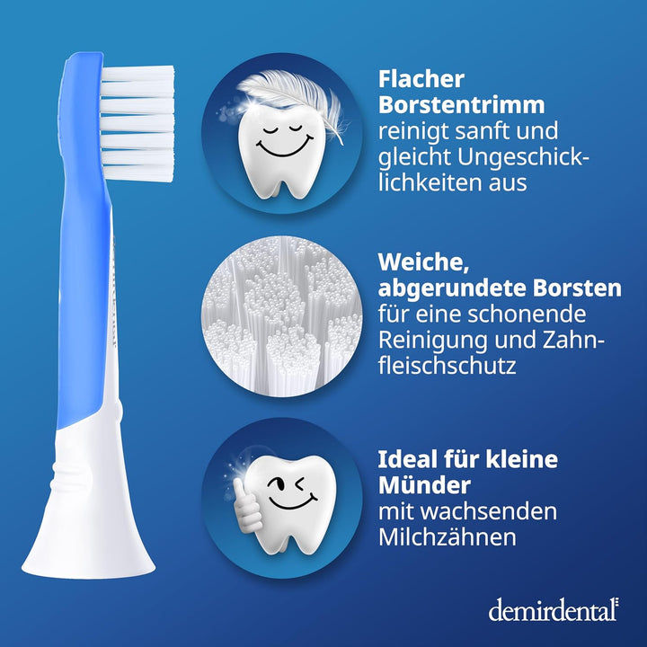demirdental Kinder Ersatzbürsten passend für Philips Sonicare Kids, Compact Mini Bürstenköpfe für 3-