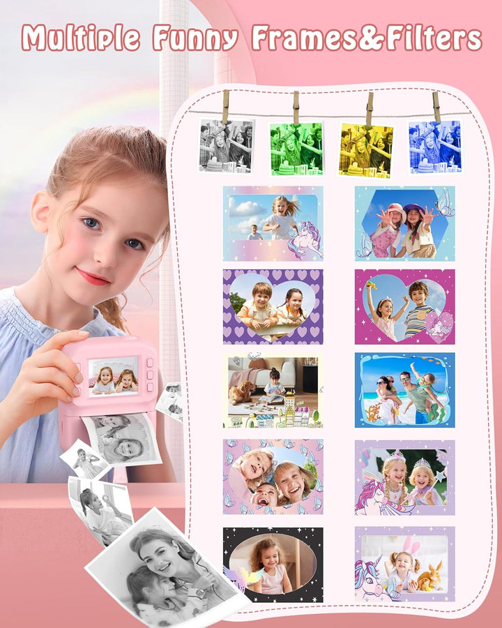 Sofortbildkamera Kinder 48MP, 1080P Video Kinderkamera mit Sofortdruck, 2,4 Zoll IPS Spielzeug Kamer