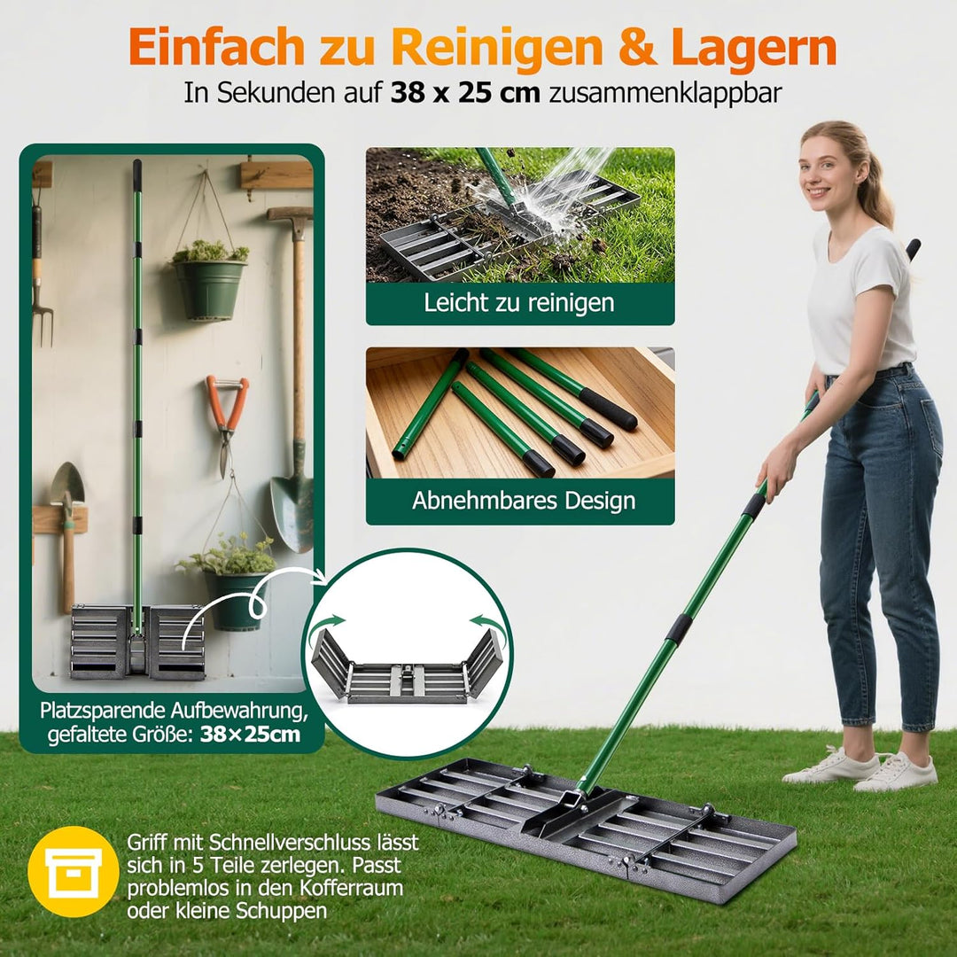 Rasennivellierharke - 76x25cm Rasennivellierer Rasen Rakel, Hochbelastbarer Rasen Nivellierrechen mi