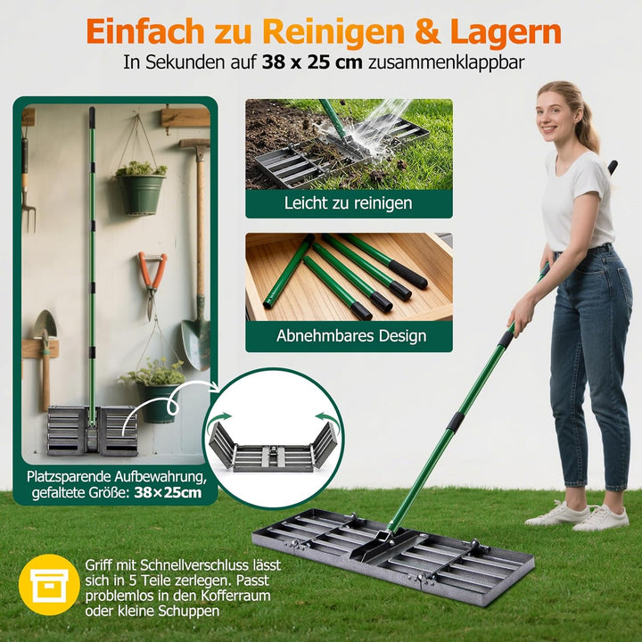 Rasennivellierharke - 76x25cm Rasennivellierer Rasen Rakel, Hochbelastbarer Rasen Nivellierrechen mi