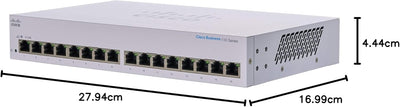 Cisco Business CBS110-16T-D Unmanaged Switch | 16﻿ GE-Ports | Begrenzter Lebenszeitschutz (CBS110-16