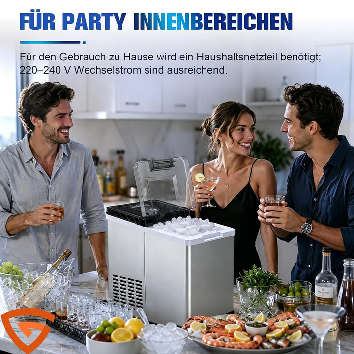 Tragbarer Eiswürfelbereiter ICE16 mit Kompressor, Eiswürfelmaschine 12V 24V 230V, Eiswürfel in 6 Min