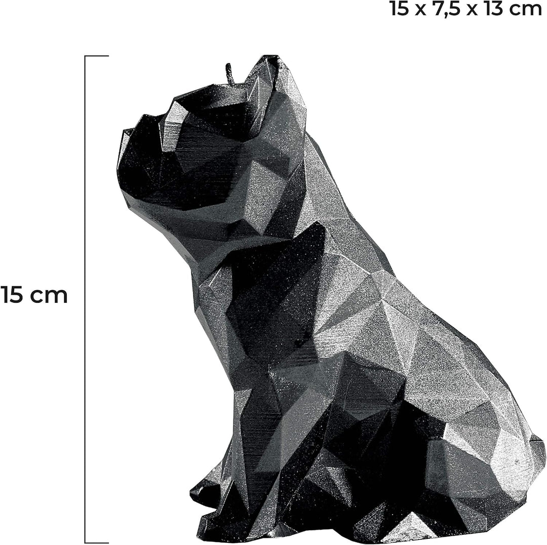 Candellana Kerze Bulldogge Low Poly Schwarz Metallisch | Handgemacht in der EU, 13 x 7,5 x 15 cm, 59