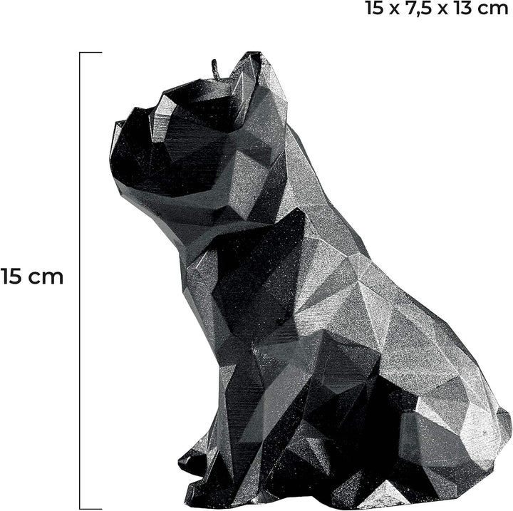 Candellana Kerze Bulldogge Low Poly Schwarz Metallisch | Handgemacht in der EU, 13 x 7,5 x 15 cm, 59
