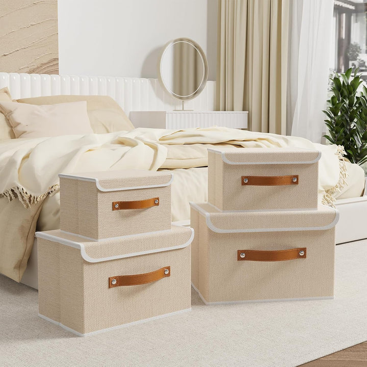 OUTBROS 2 Stück Faltbare Aufbewahrungskörbe, Dekorative Aufbewahrungsbox mit Deckel, Kleiderschrank