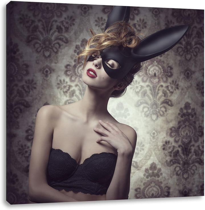 Maskierte attraktive Frau, Format: 70x70 auf Leinwand, XXL riesige Bilder fertig gerahmt mit Keilrah