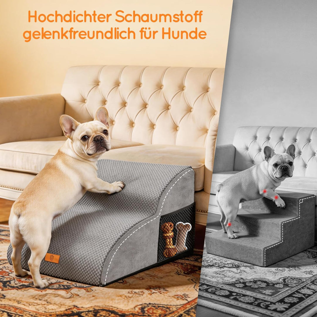HEVOL Hundetreppe für Kleine Hunde, 2 Stufen Haustiertreppe mit Waschbarer Bezug, Abnehmbar Katzentr