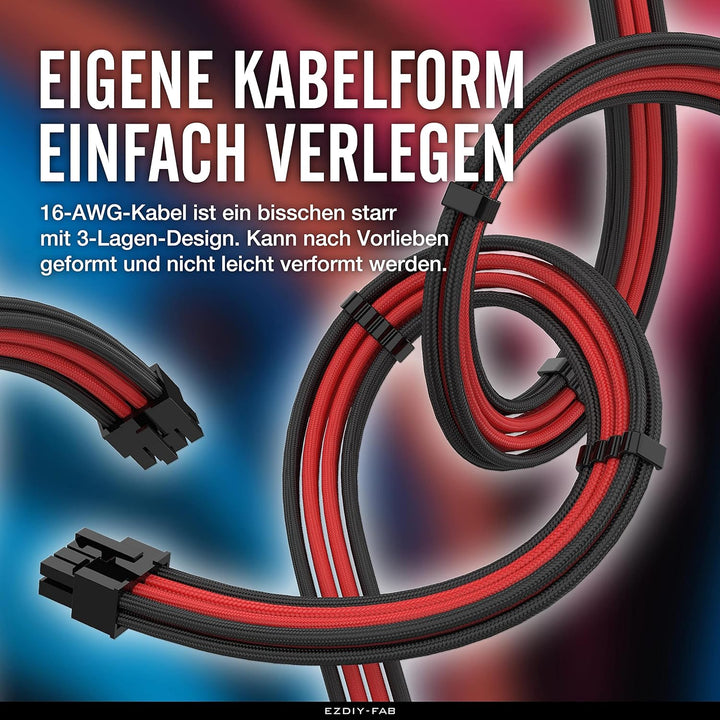 EZDIY-FAB Sleeved Cable Verlängerungskabel für Stromversorgung mit extra grosser Hülse, 24-polig, 8-