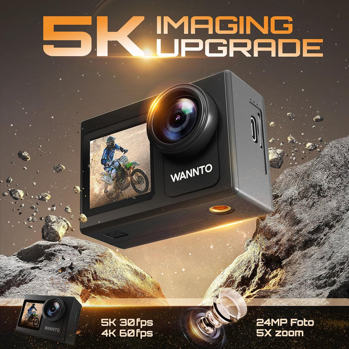 WANNTO Action Cam 5K 24MP Motion 5 Pro 40M Unterwasserkamera Ultra HD Touchscreen 170 ° Weitwinkel,