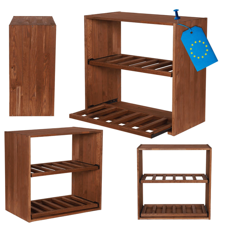Flaschenregal mit Auszugsböden, Weinregal Massivholz für 12 Flaschen, Weinschrank, Modulares Weinstä