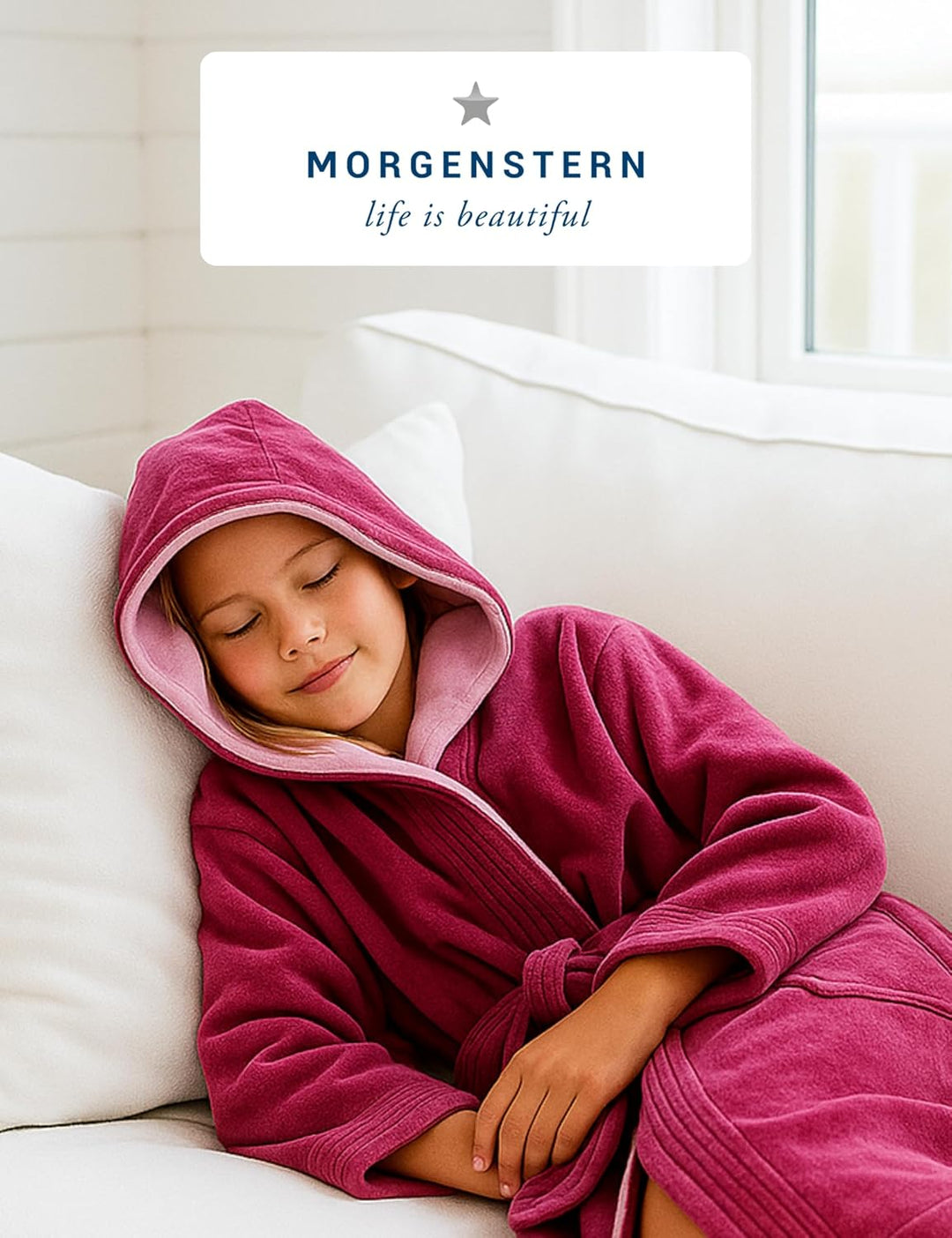 Morgenstern Bademantel Kinder & Teenager I Kapuze I 100% Baumwolle I Frottee Velours I Lang 146-152
