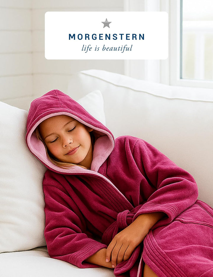 Morgenstern Bademantel Kinder & Teenager I Kapuze I 100% Baumwolle I Frottee Velours I Lang 146-152