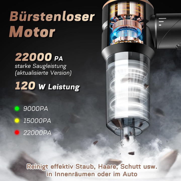 4-in-1 Handstaubsauger Akku,22000Pa Autostaubsauger mit Bürstenloser Motor,3-Gang 180000 U/min Hands