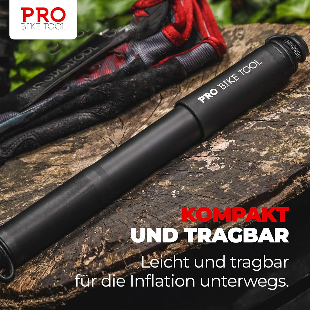Mini Fahrradpumpe mit Manometer für Presta & Schrader Ventile- Hoher Druck bis 6,9 Bar - zuverlässig