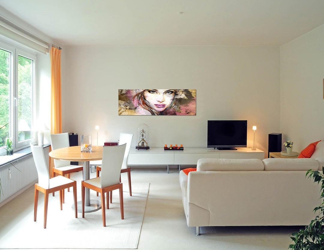Paul Sinus Art Panoramabild auf Leinwand und Keilrahmen 150x50cm Handmalerei Frau Mädchen Gesicht Po