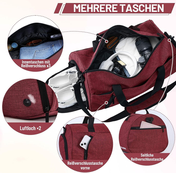 Sporttaschen für Damen und Herren, 25L Reisetasche Duffel Bag Übernachtungstasche mit Schuhfach &amp; Na