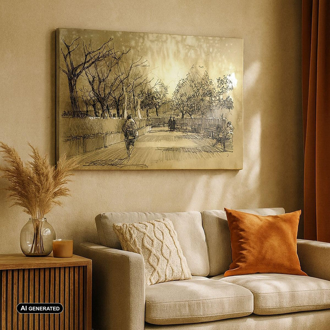 ARTTOR Bilder auf Leinwand Park Spaziergang Baum Leinwandbild 70x50cm Wandbilder Dekoration Wohnzimm