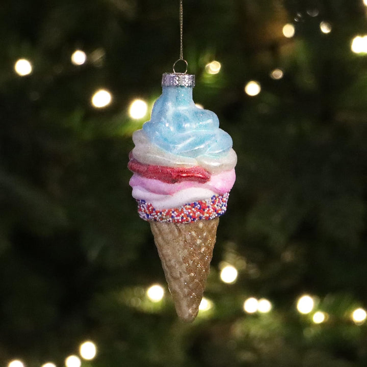 com-four® 3X Premium Christbaumschmuck - Deko-Eistüte aus echtem Glas - besondere Baumkugeln als Wei