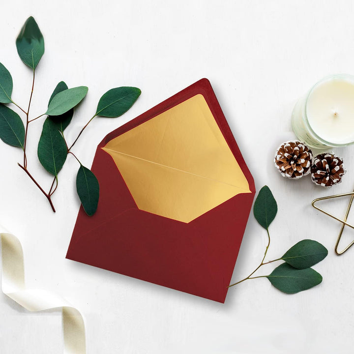 75x metallic Gold-gefütterte Brief-Umschläge DIN C5, dunkel-rot - 156 x 220 mm - Nassklebung mit spi
