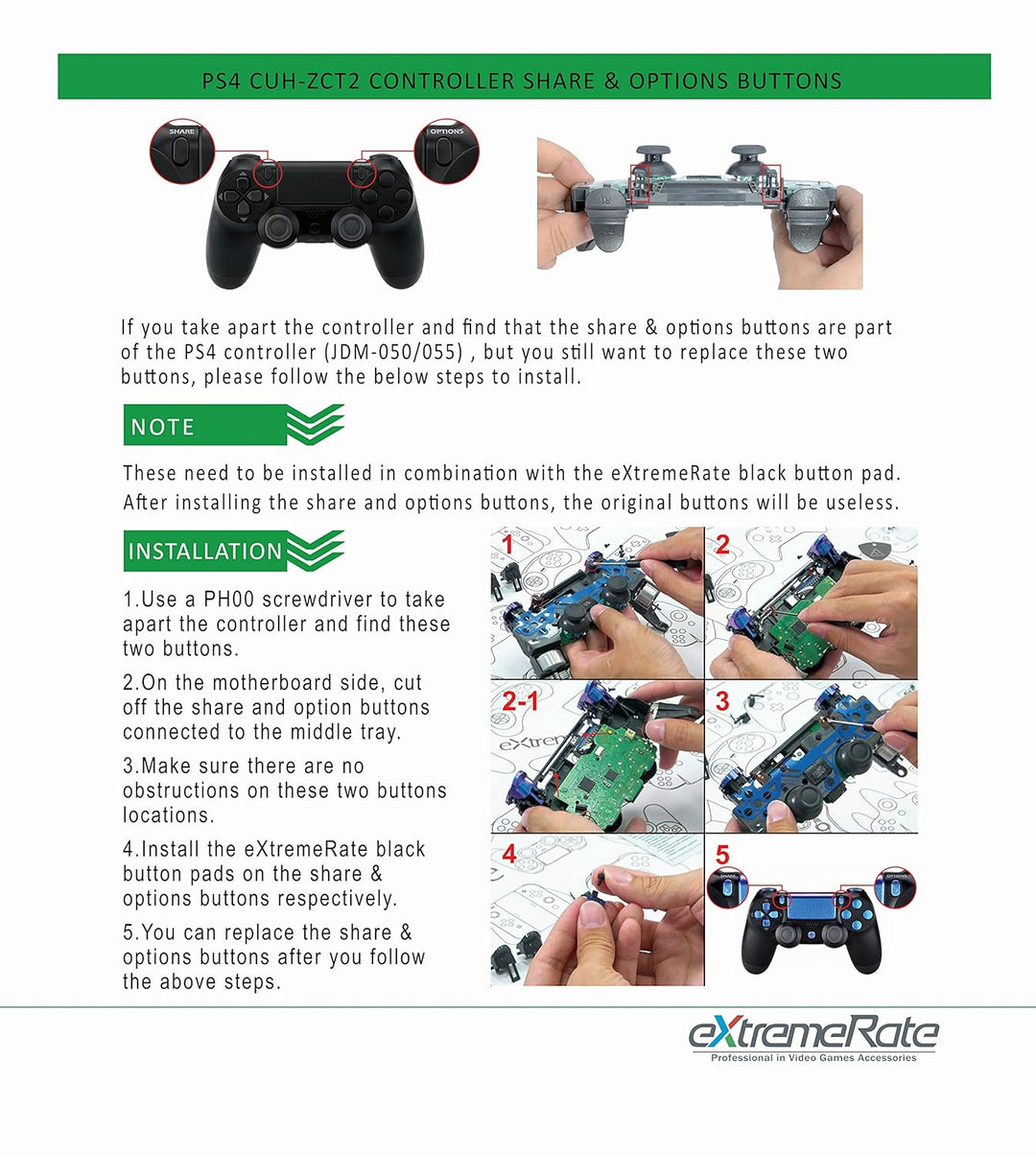eXtremeRate Tasten für ps4 Knöpfe D-Pad Trigger Thumbsticks Buttons DTFS LED Kit kompatibel mit ps4