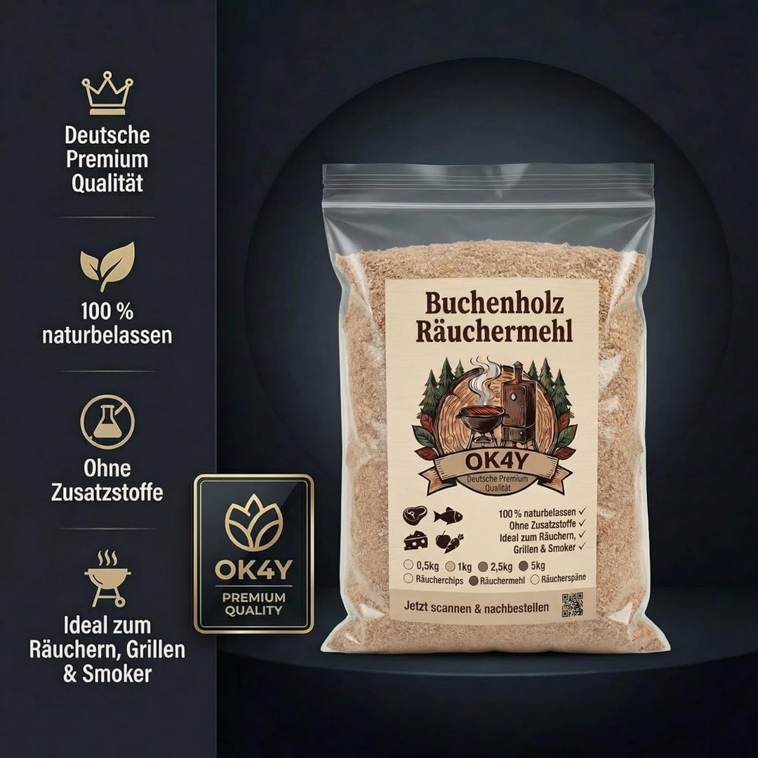 Räucherholz Buche nach Wahl – Räuchermehl, Räucherspäne oder Räucherchips | 0,5–5 kg | Räucherzubehö