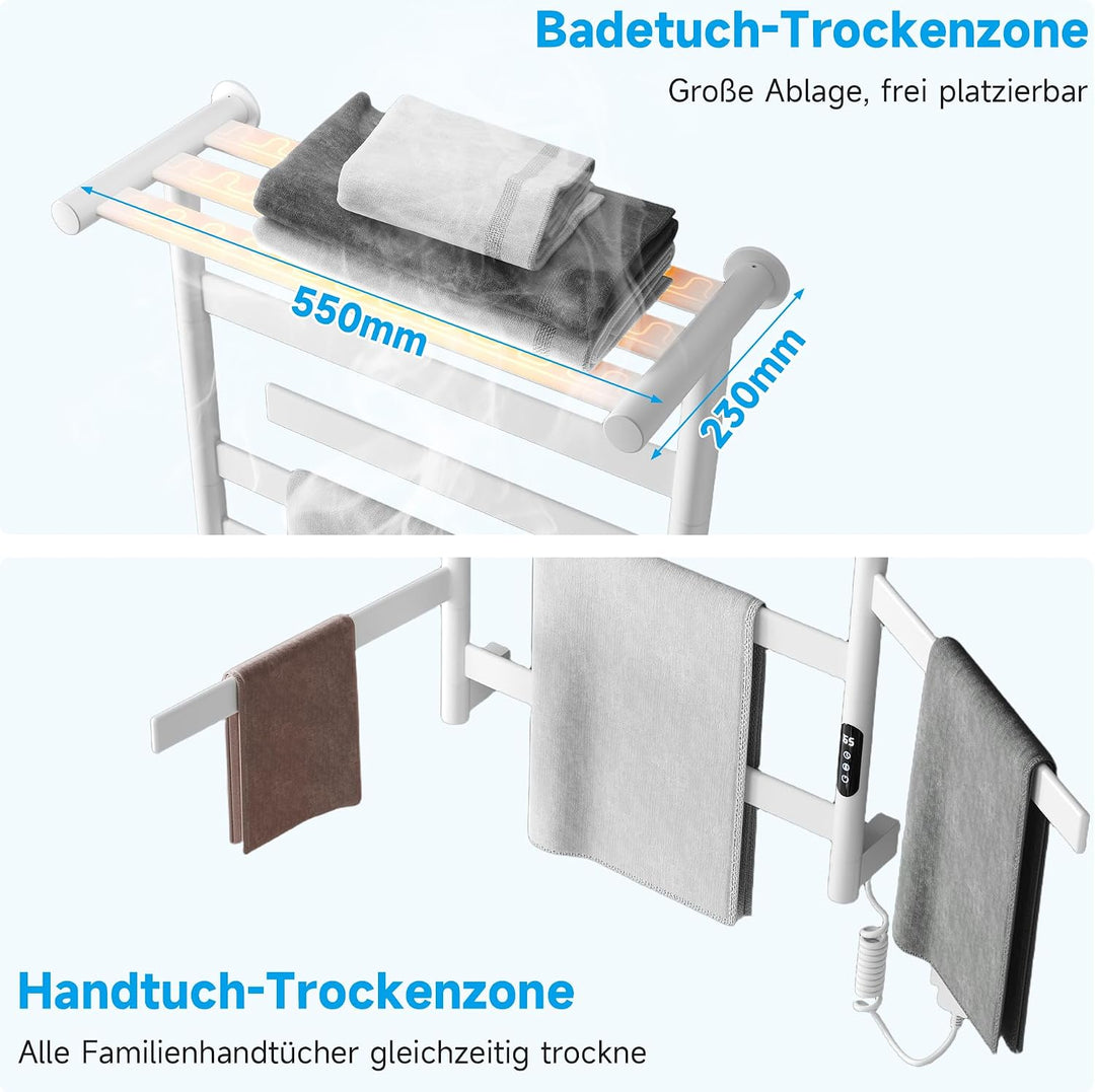 SONNI Elektrischer Handtuchheizkörper mit WLAN &amp; Alexa, 140W Handtuchwärmer mit Ablage &amp; 180° Drehba