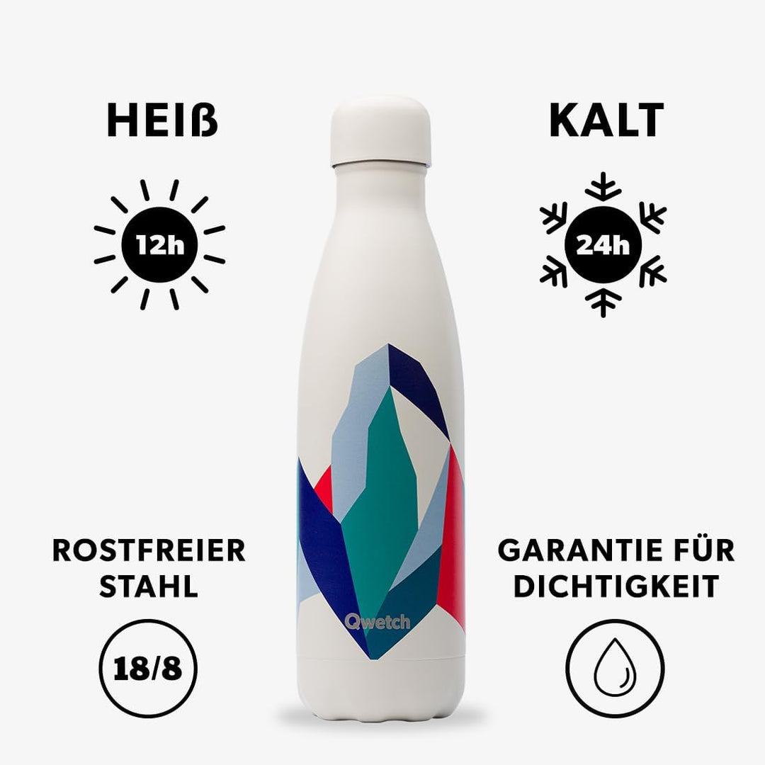QWETCH - Isothermische Originals Flasche - Weiss 500ml - Nomadische Edelstahlflasche - 24h Kalt und
