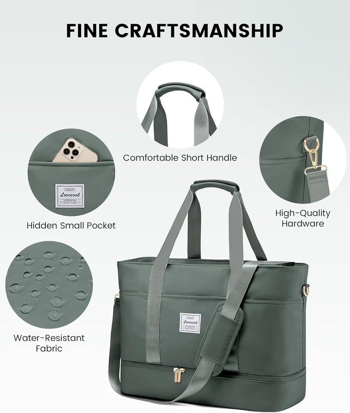 LOVEVOOK Reisetasche Damen Gross, Wasserdicht Weekender Travel Bag mit Schuhfach, Duffle Bag Klinikt