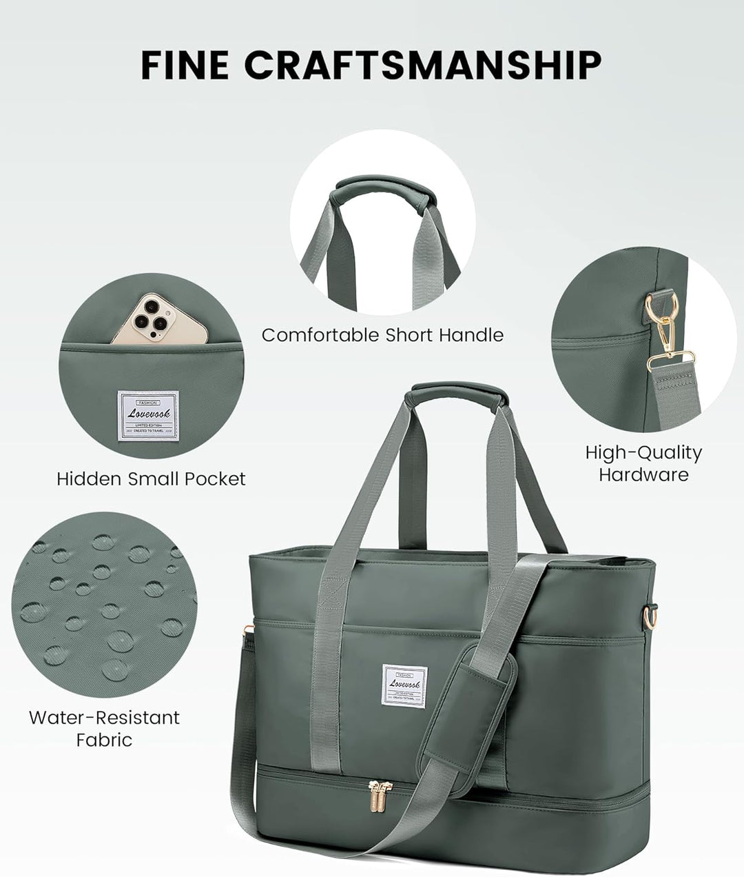 LOVEVOOK Reisetasche Damen, Wasserdicht Weekender Travel Bag mit Schuhfach, Duffle Bag Kliniktasche