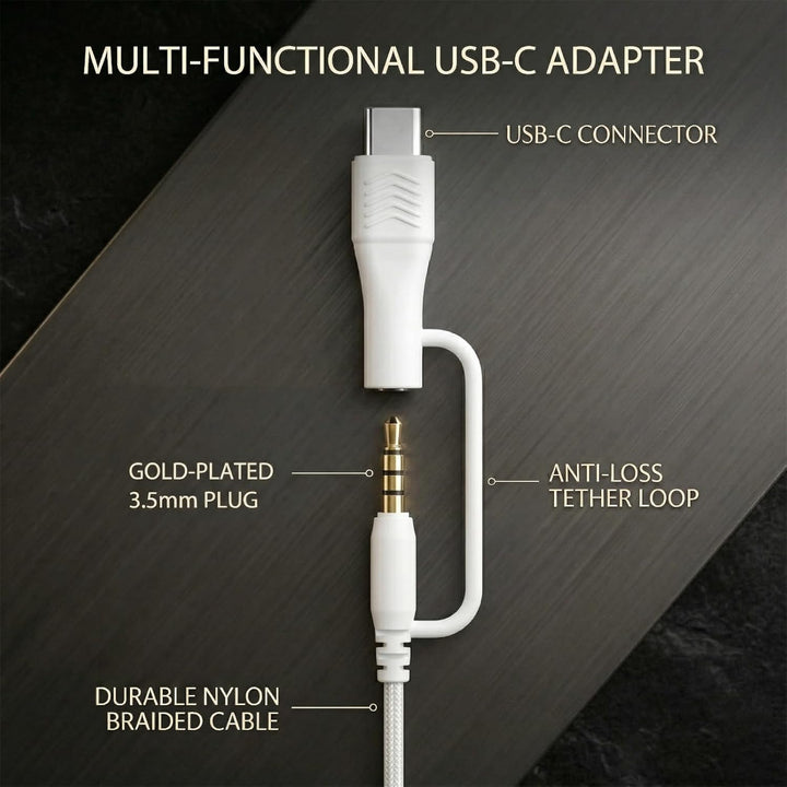 Kabel-Over-Ear-Kopfhörer, Mikro, 3,5 mm, USB-C-Adapter, Weiss | Falt- und verstellbare Kopfhörer mit
