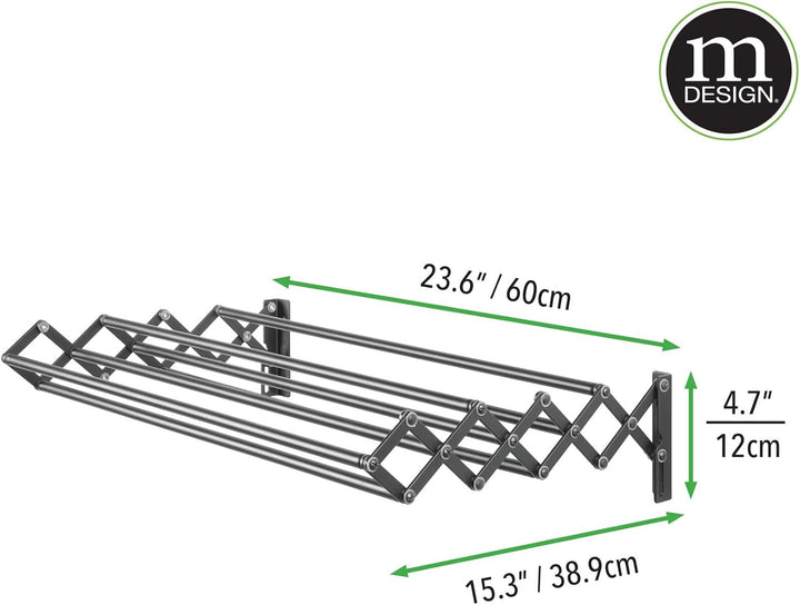 mDesign Wäscheständer aus Metall – ausziehbare Wäscheleine mit 8 Stangen für den Waschraum – platzsp