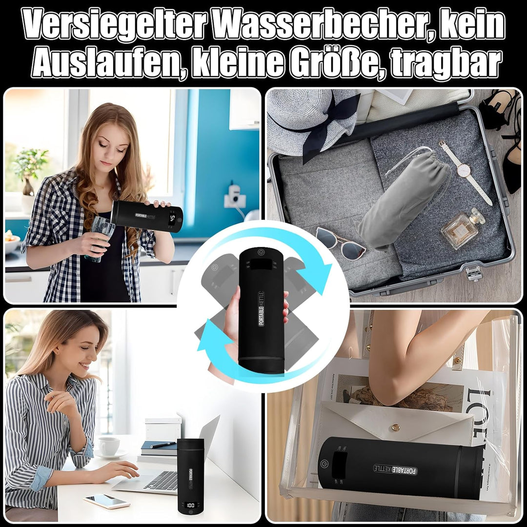 Reise Wasserkocher Klein Elektrische, 500ML/300W Tragbarer Wasserkocher Mini Wassertasse Edelstahl 3