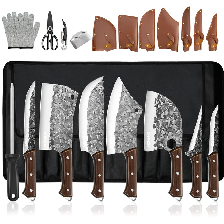 MDHAND Metzgermesser Set, 14pcs Küchenmesser Set mit Rolltasche, Scharfes Hackmesser Messerset, High