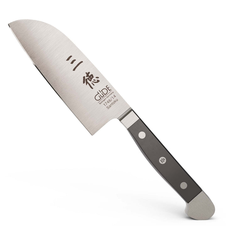 GÜDE Solingen - Santoku geschmiedet, 14 cm, POM schwarz, ALPHA, Doppelkropf, Handmade Germany POM 14
