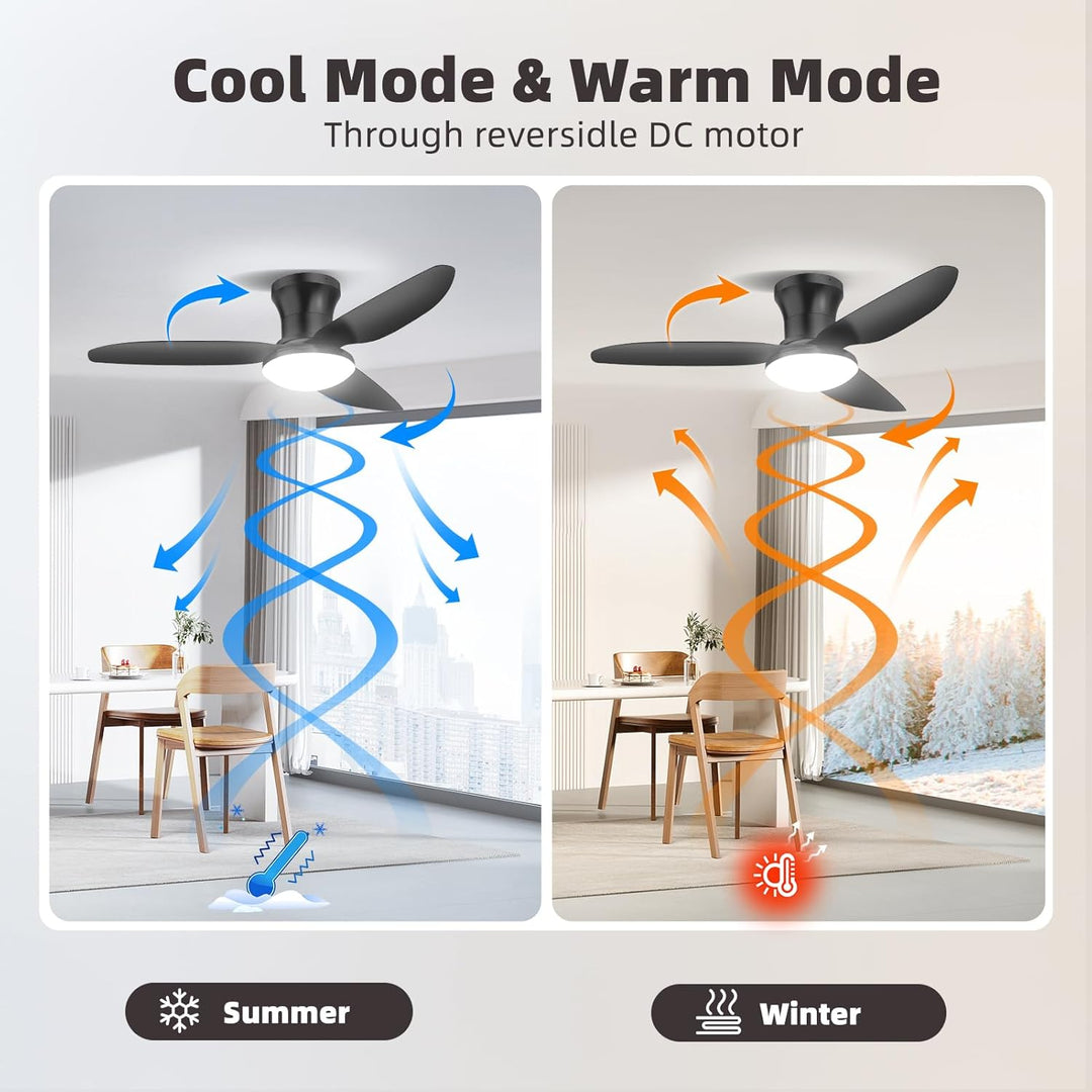 Deckenlampe mit Ventilator,Schwarz,Ø100cm App Steuerung & Fernbedienung Deckenventilator mit Beleuch