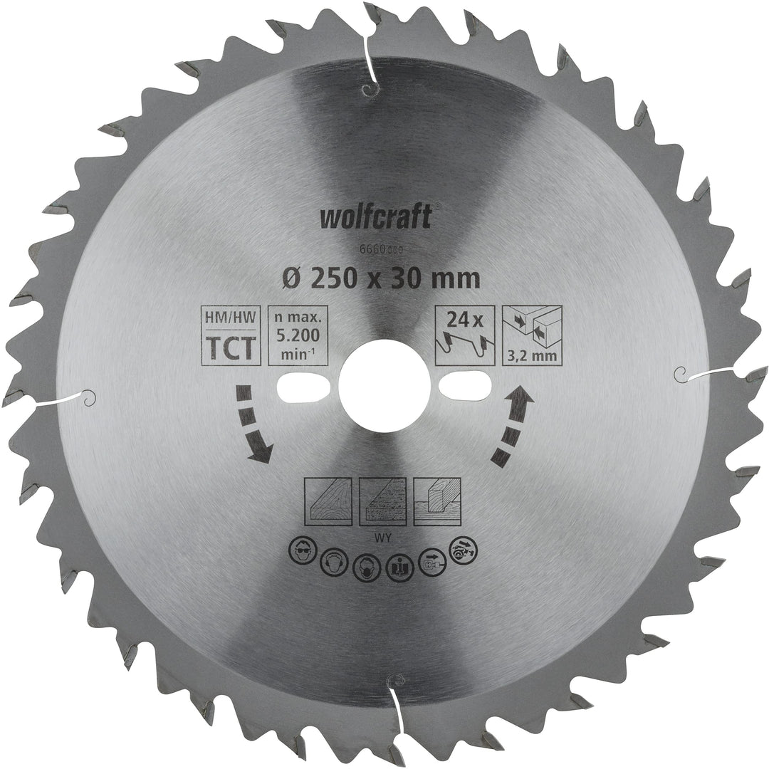 wolfcraft Tischkreissägeblätter Serie grün I 6660000 I Schnelle, mittelgrobe Schnitte ø250mm, ø250mm