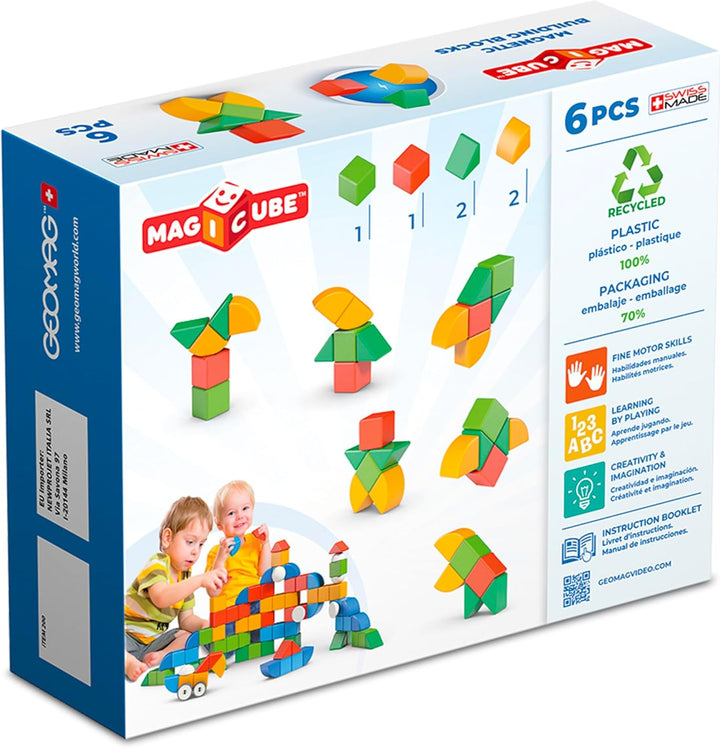 GEOMAG - Magicube 1+ Formen - Magnetische Blöcke für Kinder - 4 Farben und Formen - 6 Würfel - 1-5 J