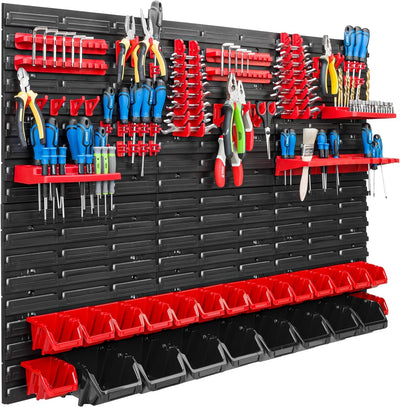 Lagersystem Werkstattregal | 117 x 78 cm | 24 stck. Box | Wandregal mit Werkzeughalterungen und Stap