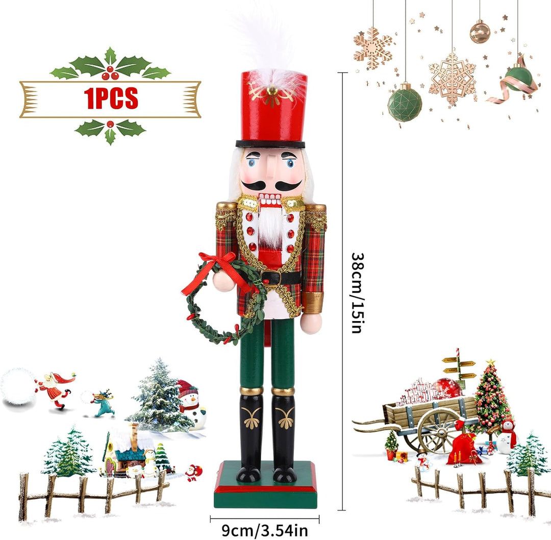 Jodsen 38cm Traditionelle Nussknacker-Figuren aus Holz,Weihnachtsdekoration,Festliche Nussknacker-Or
