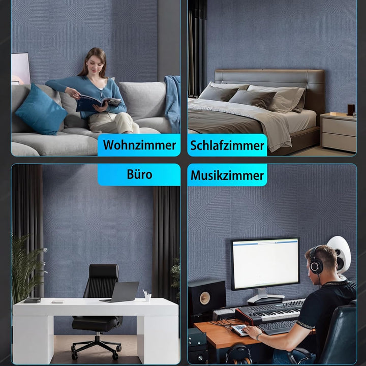 Akustikplatten Selbstklebend 12 Stück, 30x30x1.2cm Dreigeteilte Akustikpaneele Grau, Schallabsorber