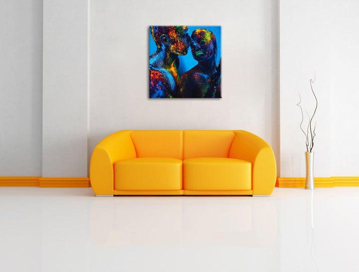Pixxprint Menschen mit fluoreszierenden Pulver, Format: 70x70 auf Leinwand, 70x70