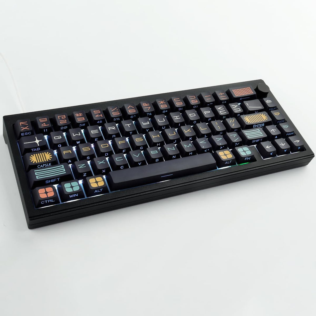 PBT Keycaps, 131 Keys Custom Black Expo Keycaps, Shine Through Side Engraved Transparent Keycaps Che