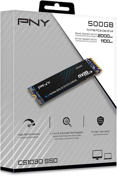 PNY CS1030 500GB M.2 NVMe PCIe Gen3 x4, 2000MB/s Lesegeschwindigkeit, 1100MB/s Schreibgeschwindigkei