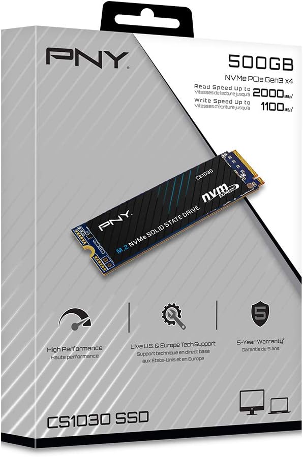 PNY CS1030 500GB M.2 NVMe PCIe Gen3 x4, 2000MB/s Lesegeschwindigkeit, 1100MB/s Schreibgeschwindigkei