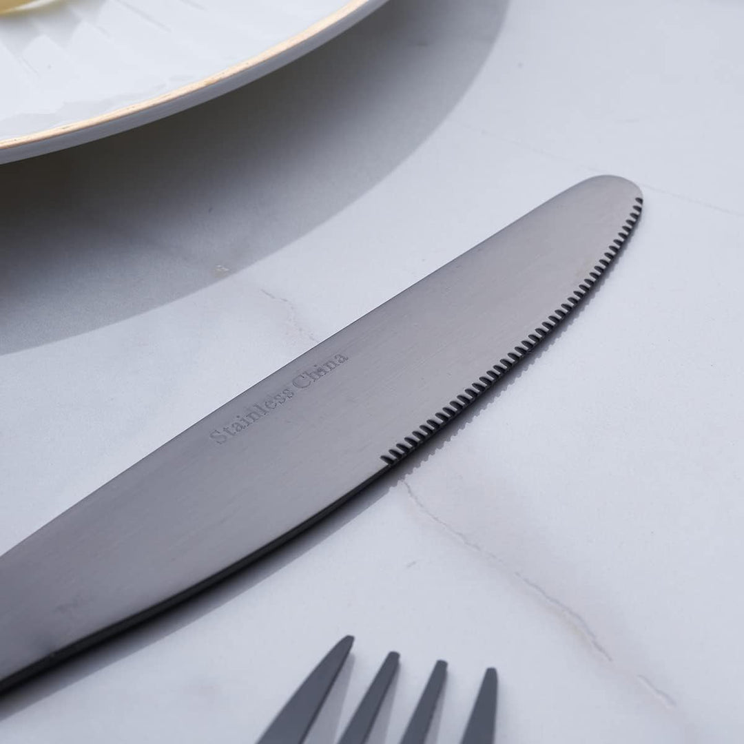 GoGeiLi Matt Schwarz Besteckset, 24-teilig Edelstahl Besteck-Set in Satin-Finish, Service für 6 Pers