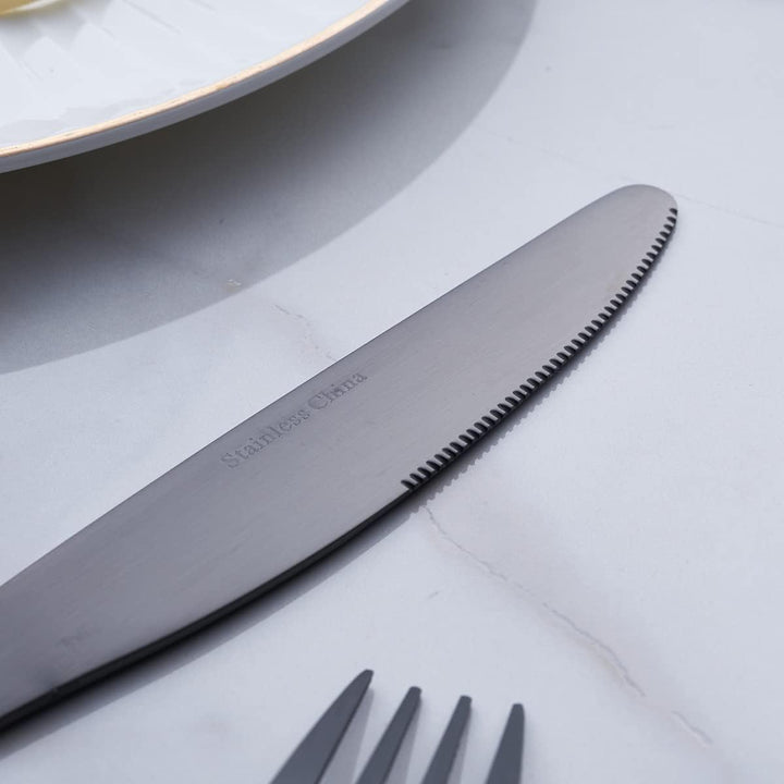 GoGeiLi Matt Schwarz Besteckset, 24-teilig Edelstahl Besteck-Set in Satin-Finish, Service für 6 Pers