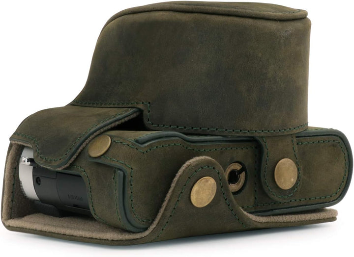 MegaGear MG1698 Ever Ready Kameratasche aus echtem Leder, kompatibel mit Leica D-Lux 7, Khaki Green